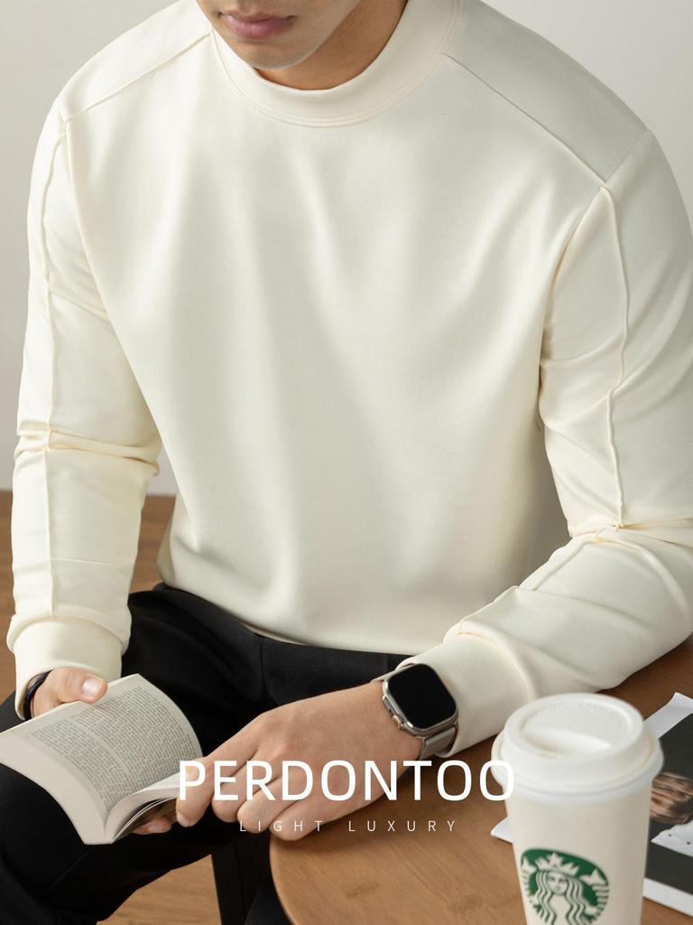 Men's Heavyweight Air Layer Long Sleeve Semi-High Neck Sweatshirt (340G) - Autumn/Winter Luxury