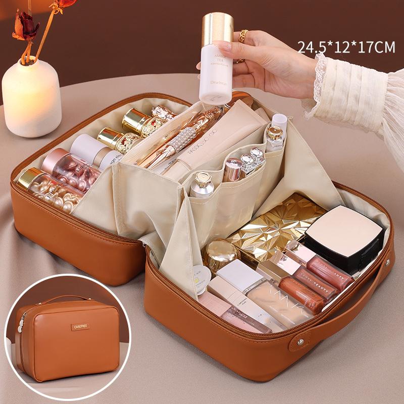 Luxury PU Large Capacity Women Tote Makeup Bag Cosmetic Toiletry Storage Multi Functional Folding Bag Travel Zipper Pouch