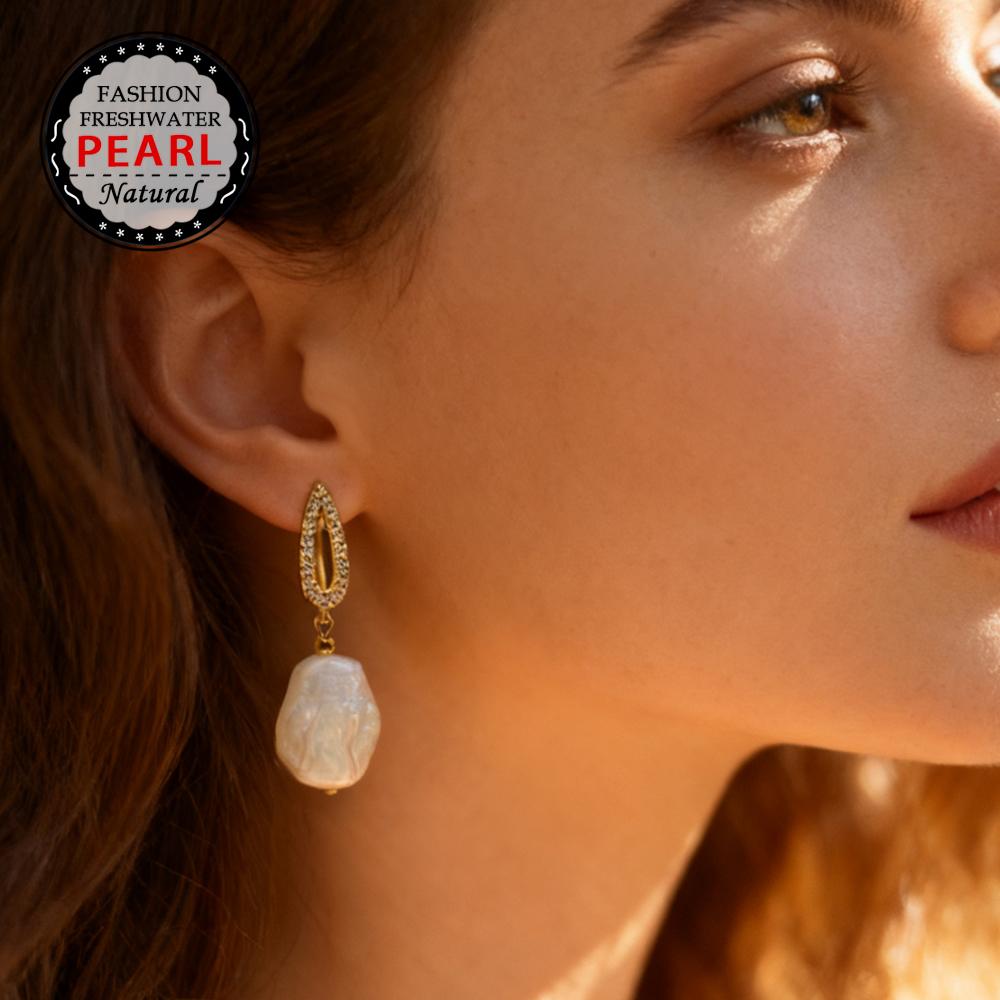 SENIKO Přírodní sladkovodní velké barokní perlové náušnice Módní kubické zirkonové perlové náušnice pro ženy, párty šperky