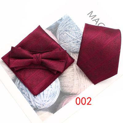 Business Dress, Tie Pocket Towel Bow Tie Three-Piece Set, Men'S Suit Striped Chest Towel Tie Three-Piece Bow Tie Set