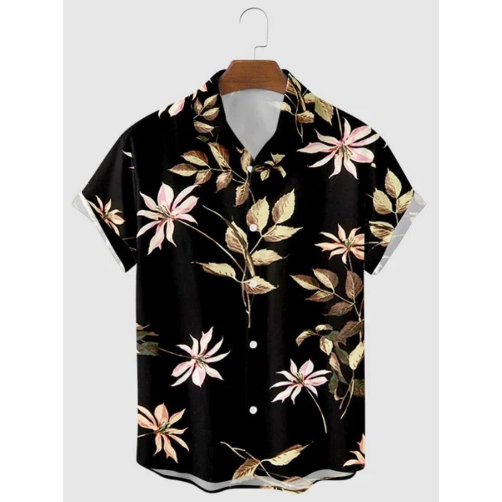 Camicia da uomo hawaiana a maniche corte con stampa, top alla moda con colletto, albero di cocco da spiaggia, nuova per il 2026 per uomo, abbigliamento floreale