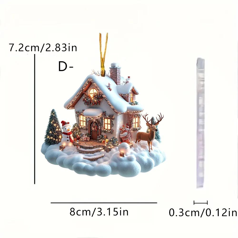 Hanging Christmas Ornament Winter Snow House Thicken Xmas Tree Pendants Home Decoration Acrylic Holiday Charming for Indoor