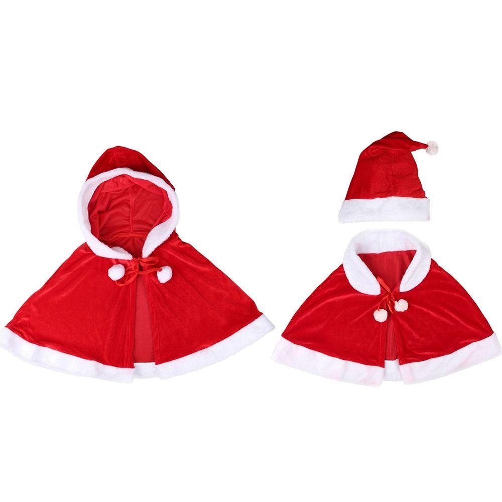 Santa Claus Costume Red Cape Women Hooded Ponchos Christmas Cloak Cosplay Costume Xmas Cape