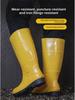 Men's Yellow Rain Boots: Mid To High Tube, Steel Toe, Anti-Smash, Anti-Puncture, Acid and Oil Resistant.