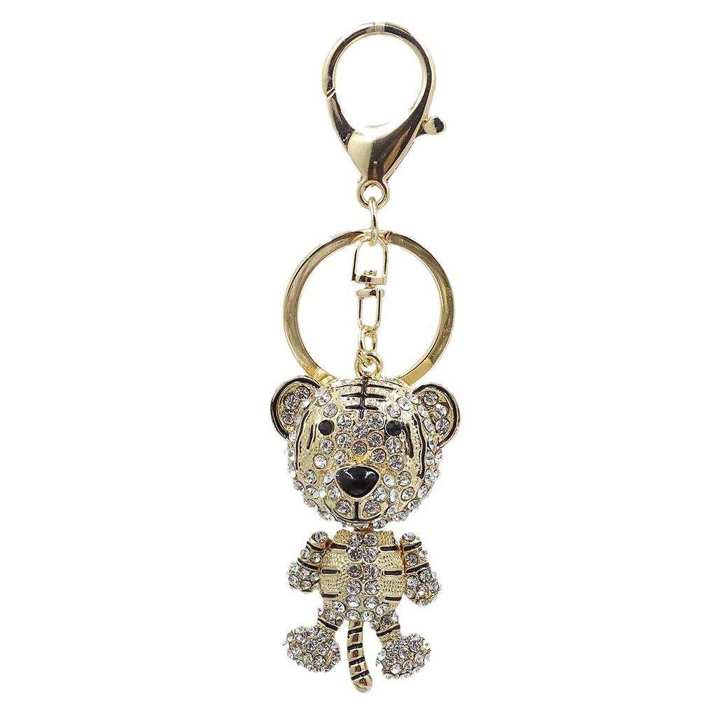 Striped Tiger Keychain with Diamond Inlay & Enamel - Fashion Accessory & Holiday Gift