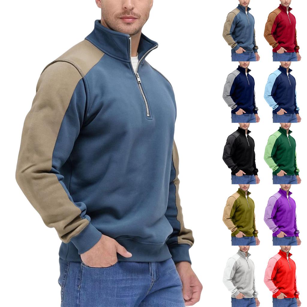 Men's Colorblock Half Zip Stand Collar Sweatshirt Men's Sports Large Size Casual Stand Collar Sweatshirt