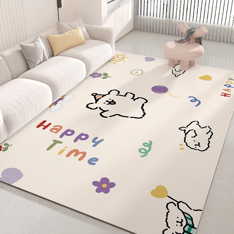 Stain-Resistant Easy-Clean Cartoon Leather Carpet: Waterproof, Oilproof, and Cuttable for Living Room or Bedroom