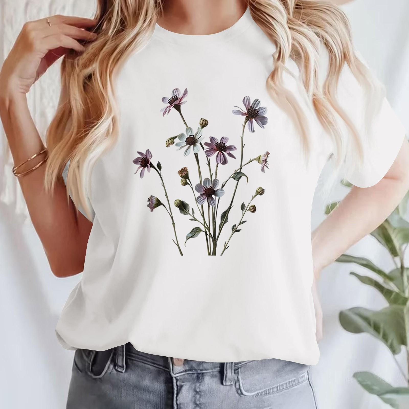 

Жіноча повсякденна футболка з принтом і круглим вирізом, пуловер з короткими рукавами XXXL білий