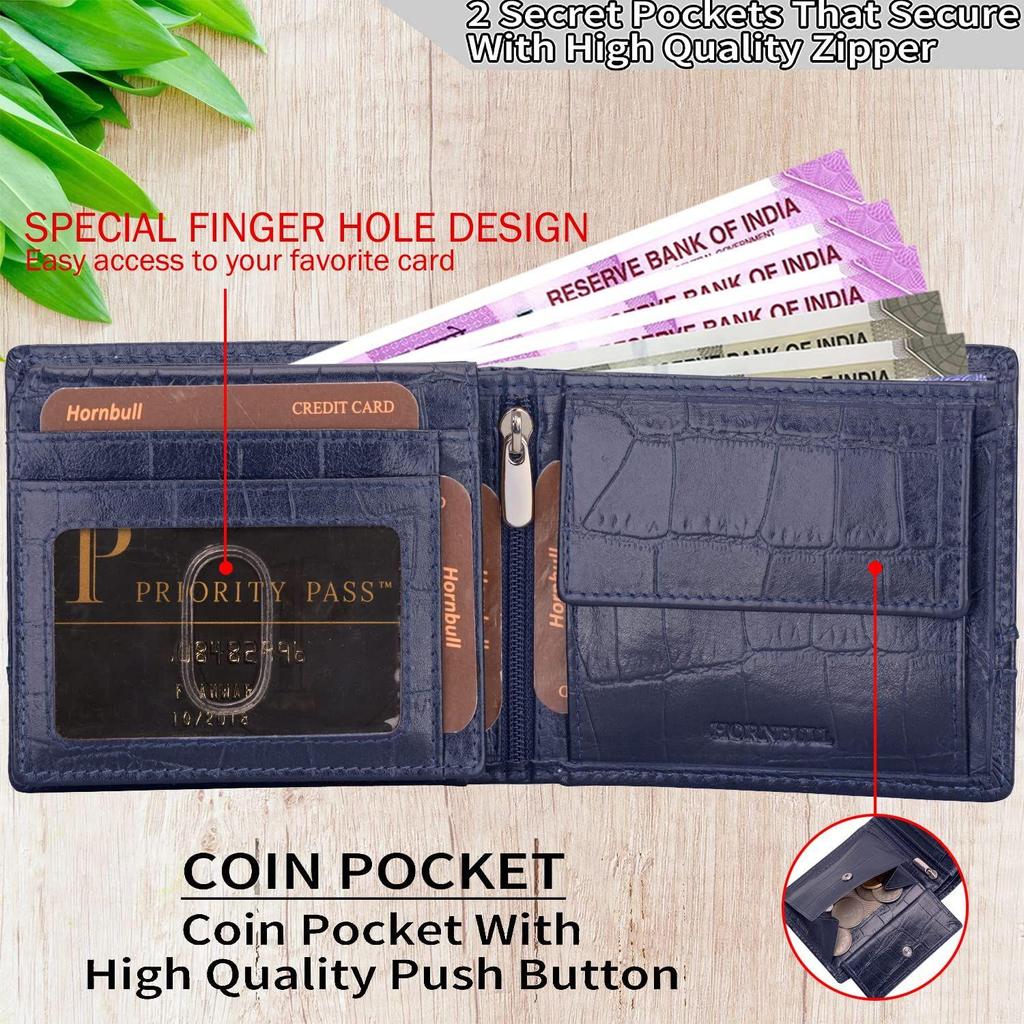 Denial Navy Printed RFID Blocking Leather Wallet for Men