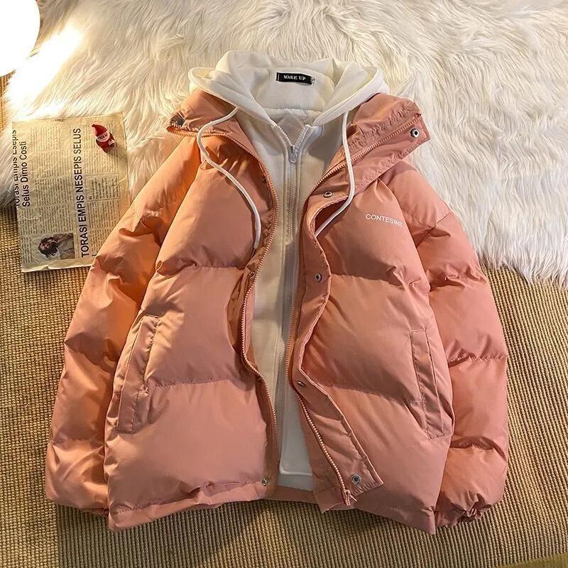 Korean Winter Leisure Cotton Clothes Women Parker Coat Y2K Multi-functional Fake Two Pocket Zipper Down Jacket Thick Coat