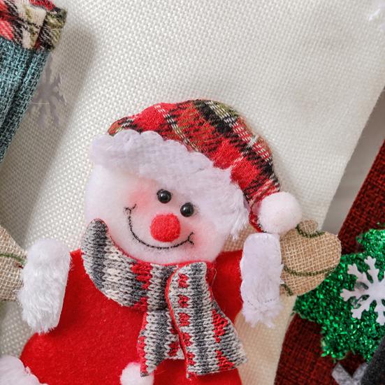 4 Pcs Burlap Christmas Stockings 3D Santa Snowman Elk Christmas Treat Bags Xmas Fireplace Hanging Stockings