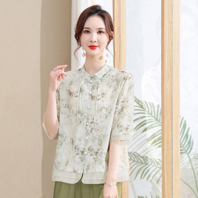Sommer Elegante Mutterkleidung Halbarmshirt Modische Mittelalter Damenbekleidung Nationales Trend T-Shirt