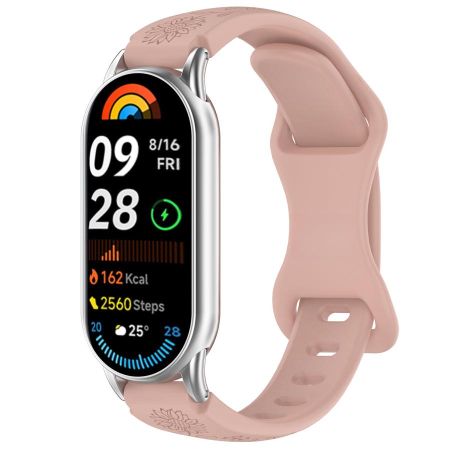 For Xiaomi Band 10 9 8 Silicone Watch Strap 3D Carving Flowers Smart Watchband Replacement Bracelet for Xiaomi Miband 8 9 NFC Strap Engraved Bracelet