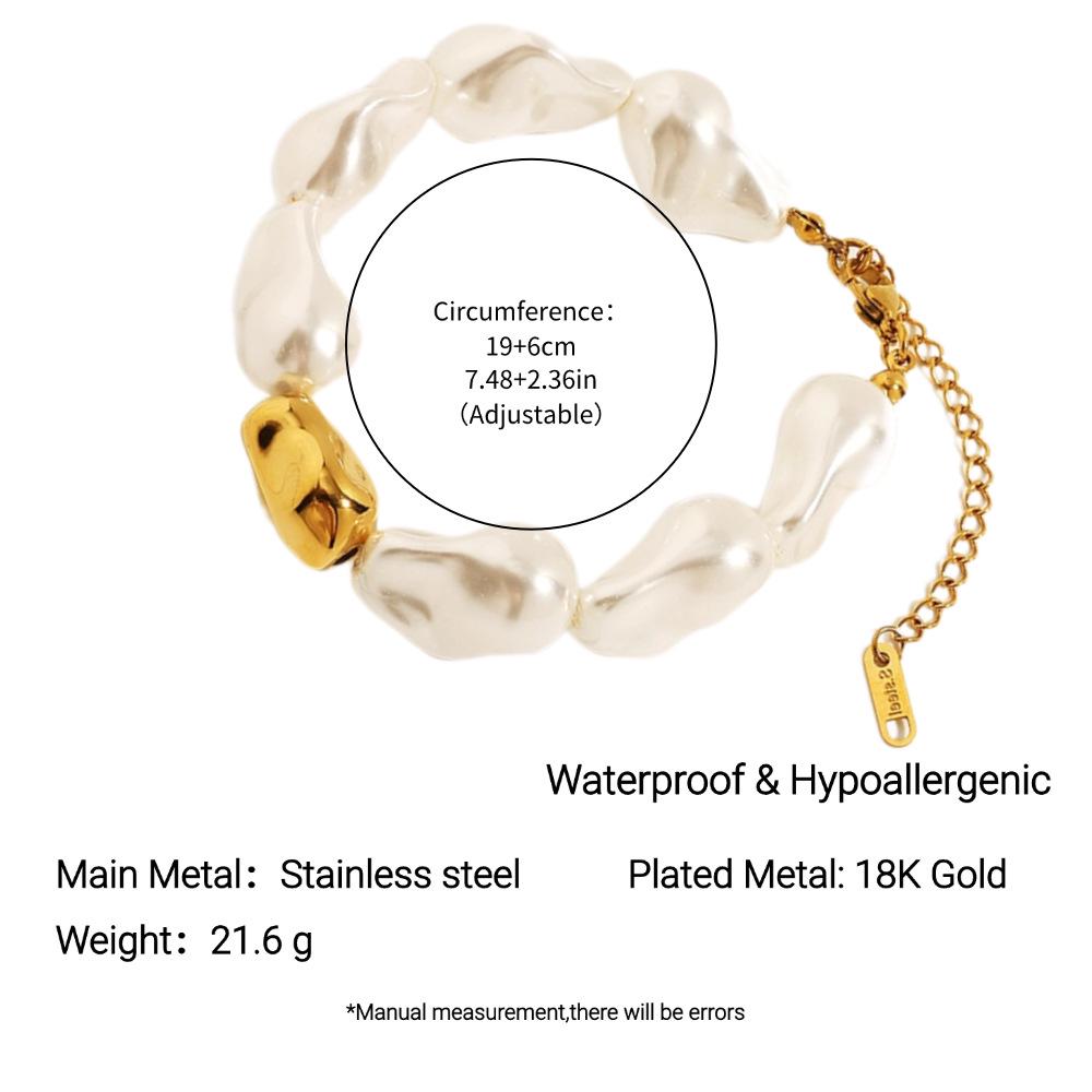 18k Gold-Plated Baroque Pearl Stainless Steel Adjustable Women s Bracelet