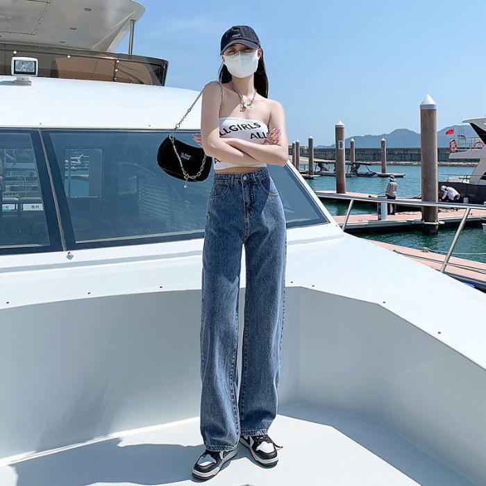 Korean Version of Simple Straight Jeans for Women In Autumn and Winter New Style Slim and Versatile Wide-leg High-waist Jeans