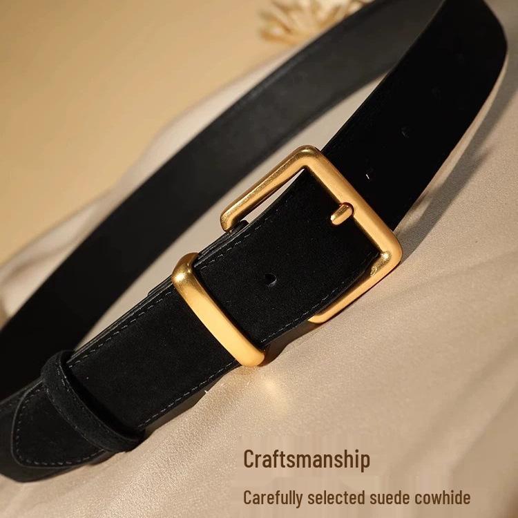 Women's Genuine Leather Cowhide Suede High-End Retro Wide Waist Cinch Belt for Jeans and Jackets