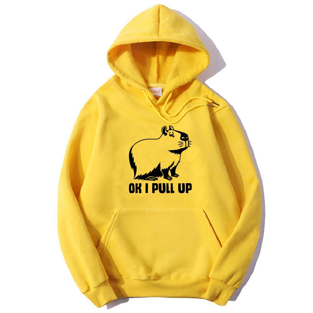

OK I PULL UP Capybara Harajuku Толстовки ЖЕНЩИНЫ Минималистский дизайн Толстовка с длинными рукавами Флис Kawaii/Милый мультфильм Преобладает 4XL