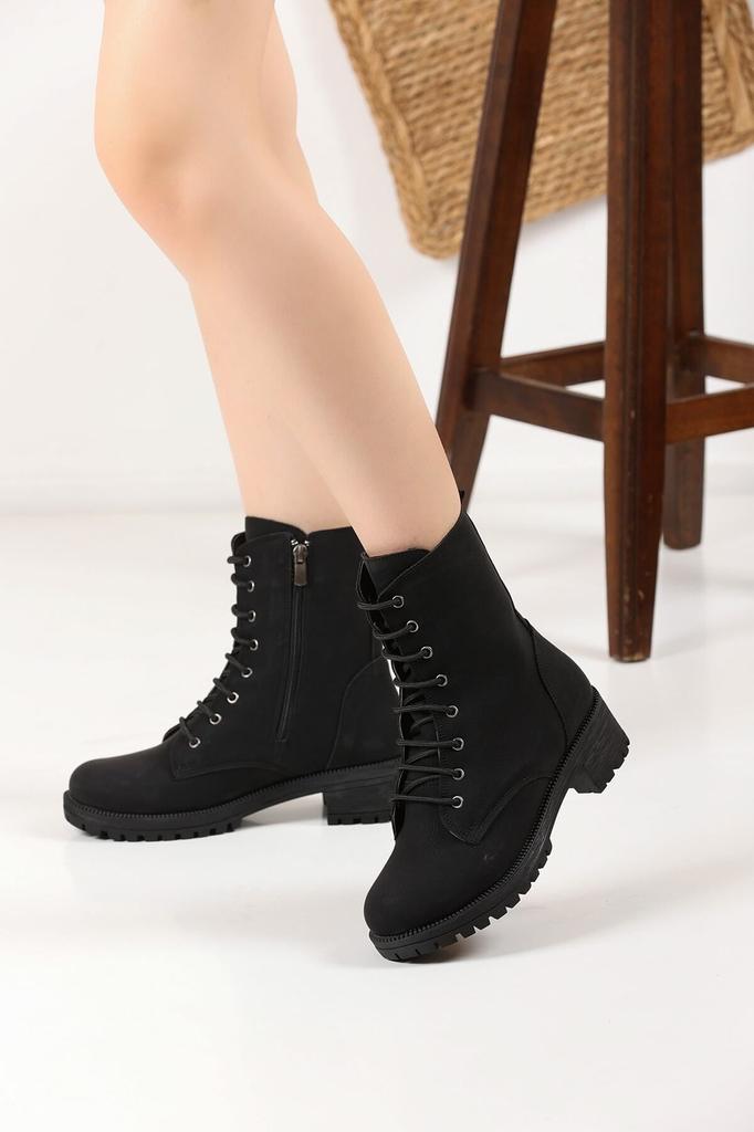 Men's Fashion Faux Leather Flat Heeled Booties Bootie Lace Detailed Winter Long Zipper Boots Shoes