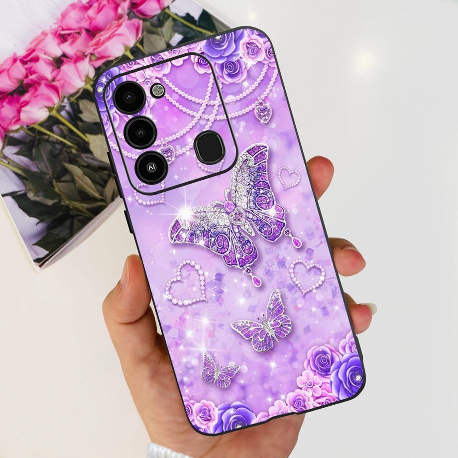 For Tecno Spark 8C 2022 Back Case Soft Silicone Bumper Flower Butterfly Print Phone Coque Capa For Tecno KG5k, KG5j, KG5n Cover