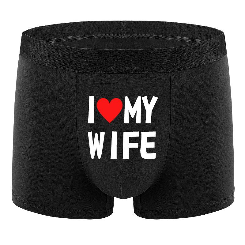 TK Men's European Size Personality Print Boxer Briefs - "I Love My Wife" Design