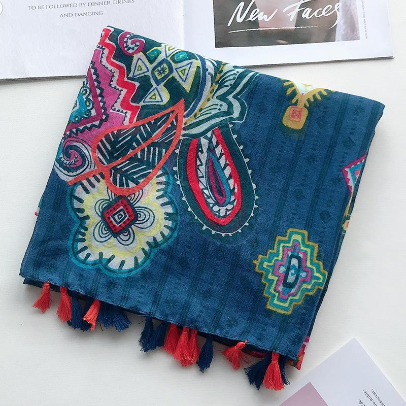 Women Summer Spain Brand Viscose Shawl Aztec Cashew Floral Tassel Scarf Wrap Pashminas Snood Bufandas Muslim Hijab 180*90cm