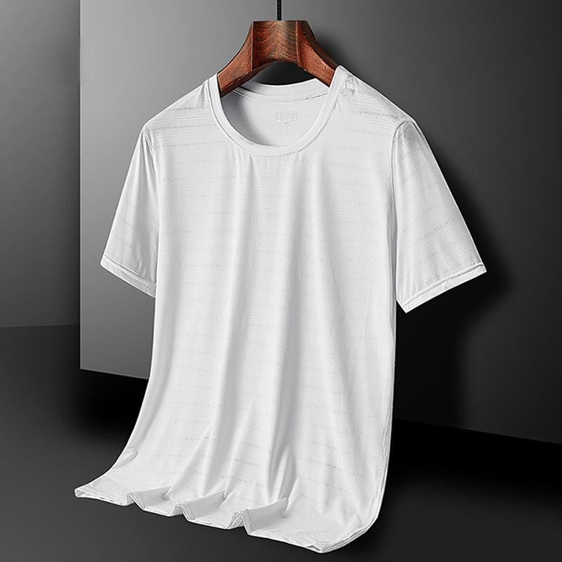 Ice Silk Snabbtorkande Rundhals Sport T-shirt Gym Tröjor Träningströja Tränare Löpar T-shirt Herr Sportkläder som andas Enfärgad