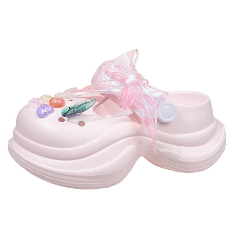 

Fashion Colourful Butterfly Eva Clogs Shoes for Women Summer Laser Ribbon Wedge Sandals Woman Fashion Soft Thick Sole Slippers Female 39 розовый