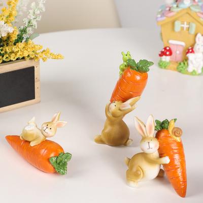 Figura de Conejo de Pascua Conejito Lindo Animal de Resina Estatua Sosteniendo Zanahoria Escultura Hecha a Mano para Interior Exterior Jardín