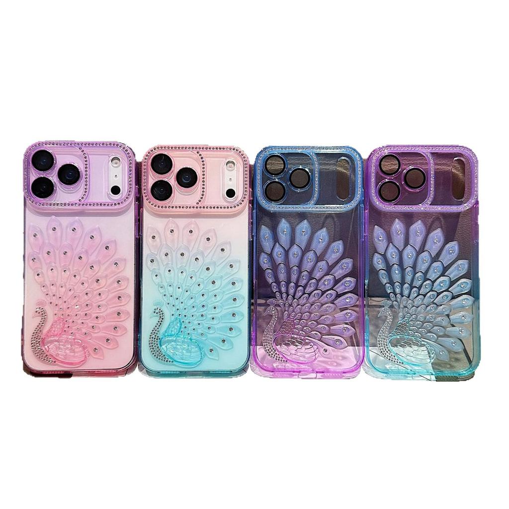 Colorful Peacock Phone Case for iPhone 16/15 Pro with Lens Film and Soft Shell, Compatible with Apple 17 Pro Max