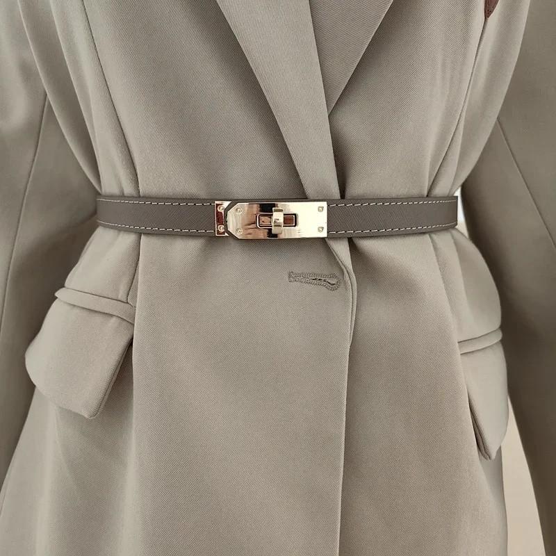 Pure Ladies Cowhide Leather Belt Silver Alloy Buckle Casual Decoration Formal