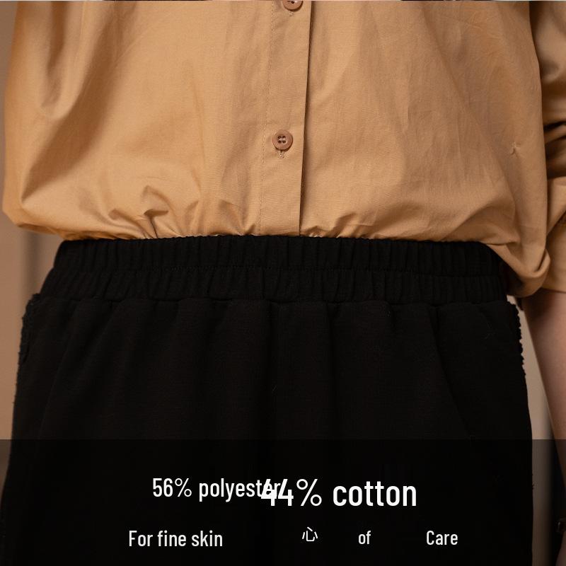 YUN Women's Black High-End Straight-Leg Pants - Petite, Drape, Casual & Comfortable for Autumn/Winter.