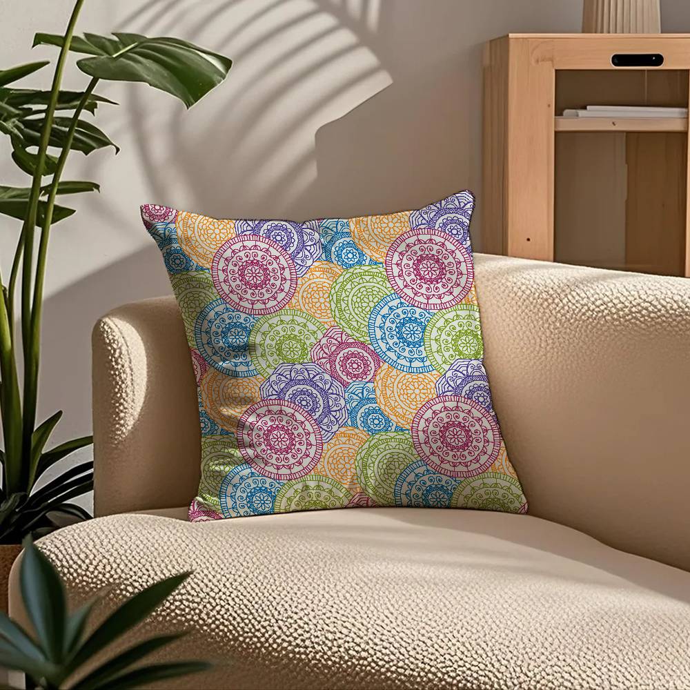 ART Индийский этнический узор Наволочка Уют Диван-кровать Шелковистая элегантная Невидимая молния Индивидуальный Декоративная наволочка 40X40cm