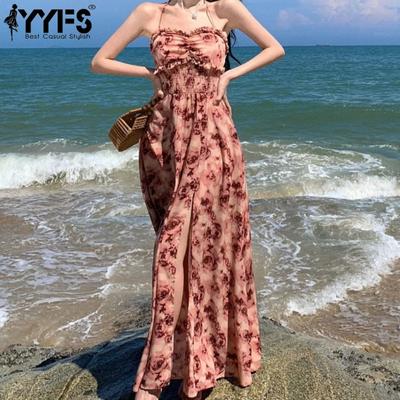 Women's Fashion Summer Spring Flower Pattern Print Sleeveless Hanging Neck High Waist Casual Dresses