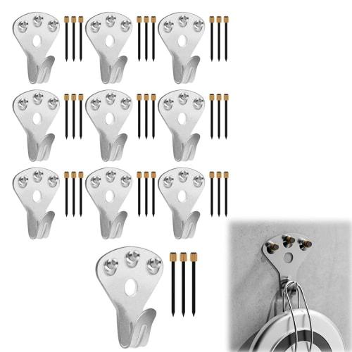 BOOHUQICH Plasterboard Hooks, Wall Hanging Hooks for Picture Frames, Thumb Tacks, Durable, 34kg Weight Capacity, Includes Nails, Pack of 10 (Silver)