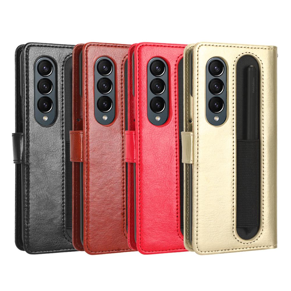For Samsung Galaxy Z Fold 7 6 5 & 4 & Fold 3 Crazy Horse Pattern Wallet Leather Flip Card Slot Cover Case with Pen Slot