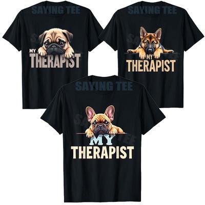 Lustiger Frenchie GSD Shep Welpe Mein Therapeut Französische Bulldogge Hund T-Shirt Y2k Schäferhund Liebhaber Grafik Top Niedliches Mops-T-Shirt