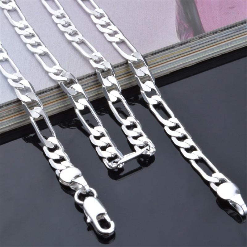 Wholesale 925 Sterling Silver Men Flat Sideways Chain Necklace 4MM 16"-30"