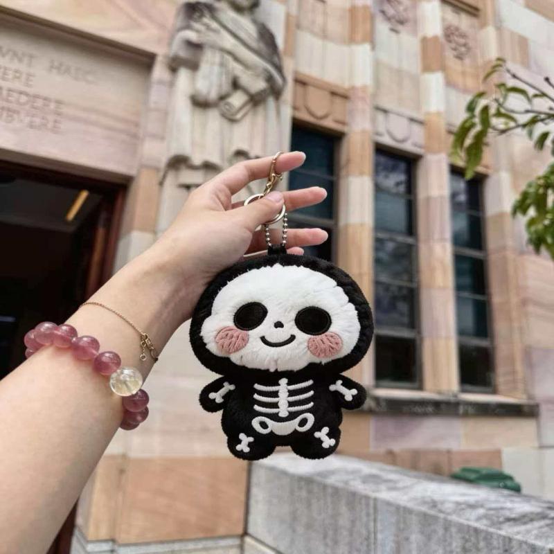 Cute Cartoon Skeleton Plush Doll Pendant Keychain Creative Backpack Accessory Home Decoration For Children Halloween Gifts
