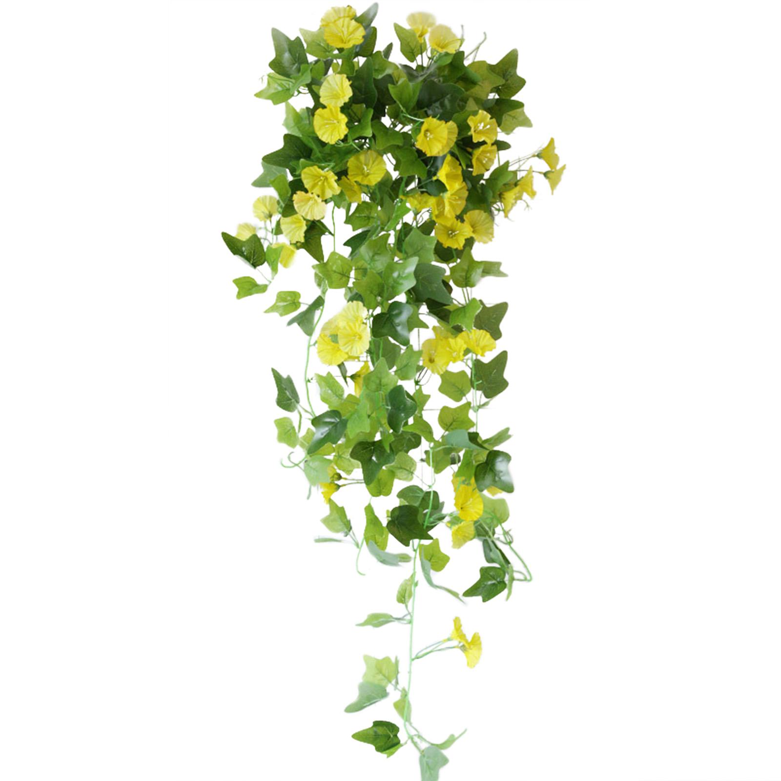 

Morning Glory Flowers Wall Hanging Artificial Fake Plants Basket For Home Wedding Parties Decor yellow