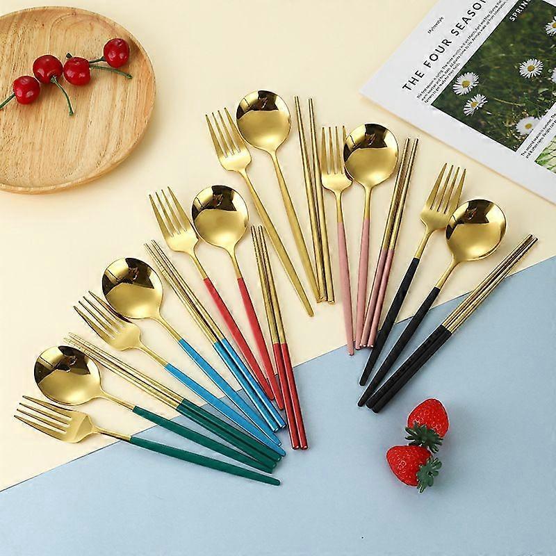 Black and Three-piece Set (black Box) Single Stainless Steel Portable Cutlery Set Chopsticks Three-piece Set Fork Spoon Chopstick Box Student Storage
