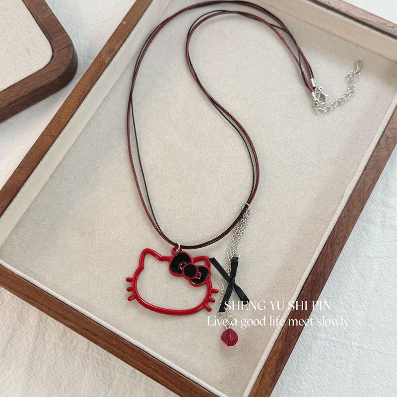 

Cartoon Hello Kitty Head Pendant Necklace Sweet Cool Spice Girl Style Long Neck Decoration Collarbone Chain Neck Chain Accessories Women