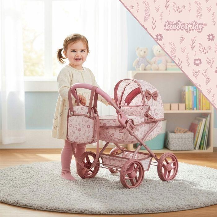 Poussette pour poupée - KINDERPLAY - KP0263A - Rose - Sac zippé - Panier inférieur
