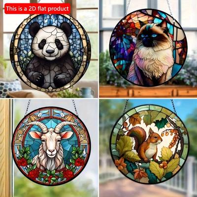 1 szt. 2d płaskie drewniane zwierzęta panda nadruk barwione okno łapacz słońca wystrój domu pokój wzór kota drewniany znak - 20 cm okrągły drewniany wiszący wisiorek DIY