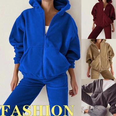 Outono e inverno feminino esportes e lazer suéter terno agasalho manga comprida solto moletom feminino bolso moletom com capuz calças