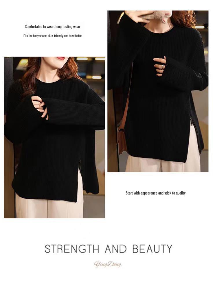 Korean Style Women's Retro Wool Sweater, Round Neck, Long and Thick for Autumn/Winter