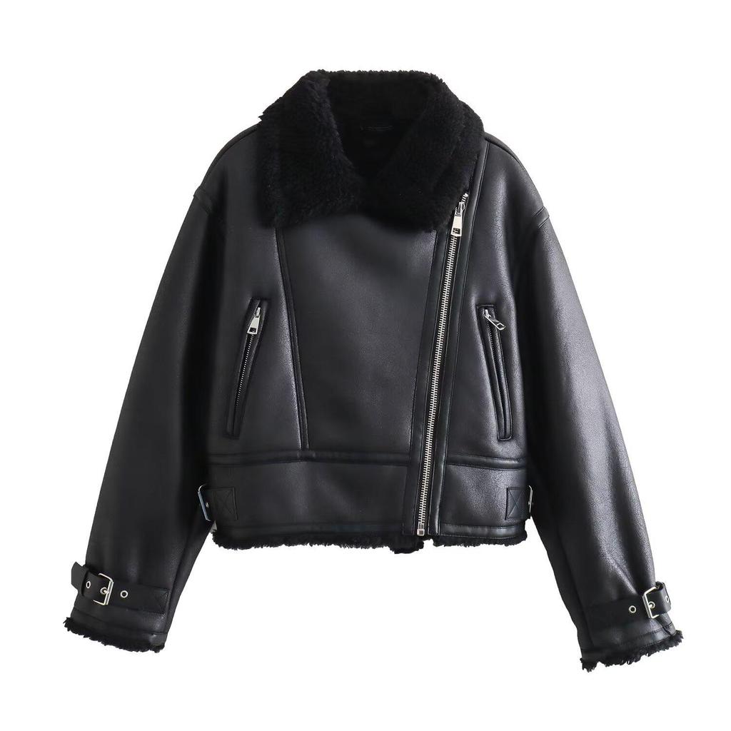 Double-Sided Thick Jacket with Zipper Accent: Turn-Down Collar European & American Women's Fashion