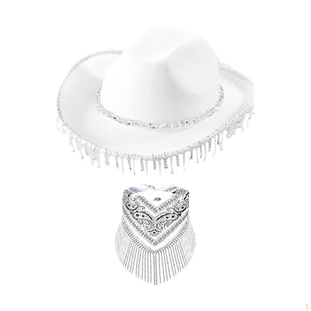 Cappello da Cowboy con Bandana Frangiata, Cappello con Strass Brillanti, Sciarpa per la Testa, Cowgirl da Sole