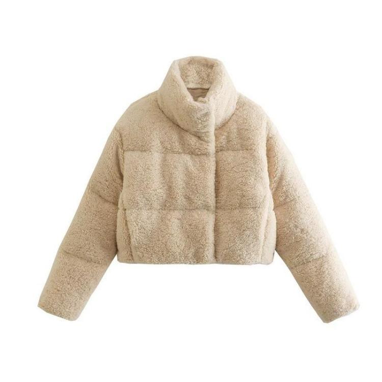 Women's Fashion Casual Loose Stand Collar Solid Color Thickened Warm Coat Jacket