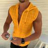 Plus Size Short Sleeved Hooded Zippered Cardigan T-shirt for Men's Summer New Fashionable Plaid Sleeveless T-shirt for Men's Lapel Top