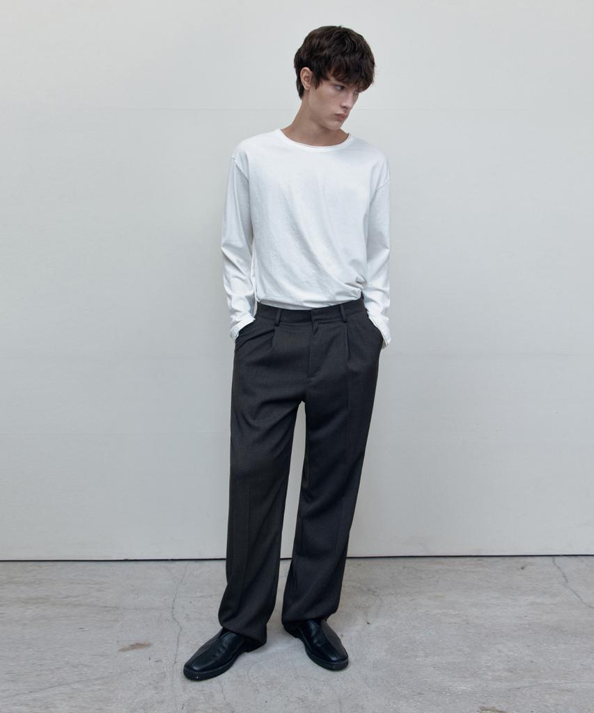 WEDNESDAY OASIS Single-Pleat Semi-Wide Slacks_Charcoal(Wcb6Pt05)